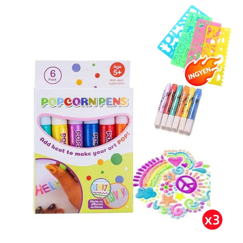 🖊️ Kúzelné pero – 3D kreslenie jediným ťahom! Kresliace perá na popcorn s bublinkami ✨