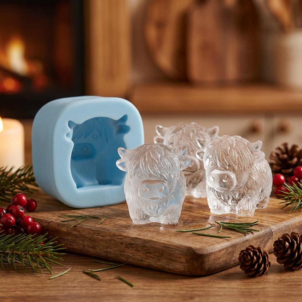🐮 Formička na kocky ľadu v tvare mini škótskej kravy – roztomilý 3D ľad do nápojov, na večierky a ako darček