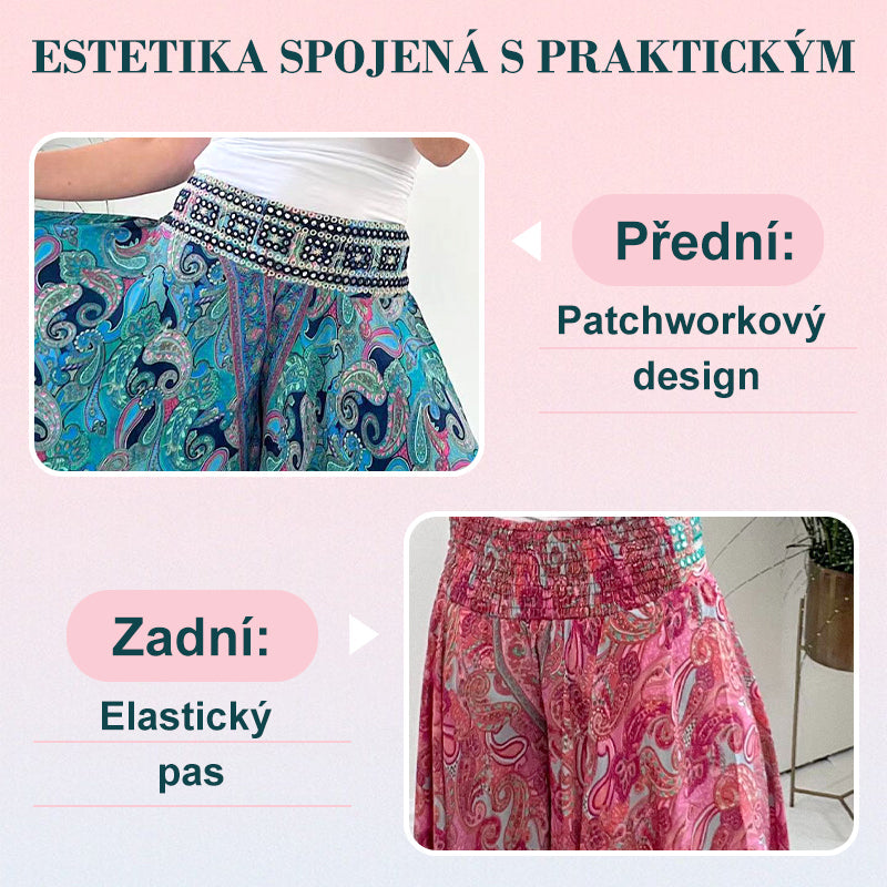 💕Elastické nohavice v páse s etnickou potlačou🌸