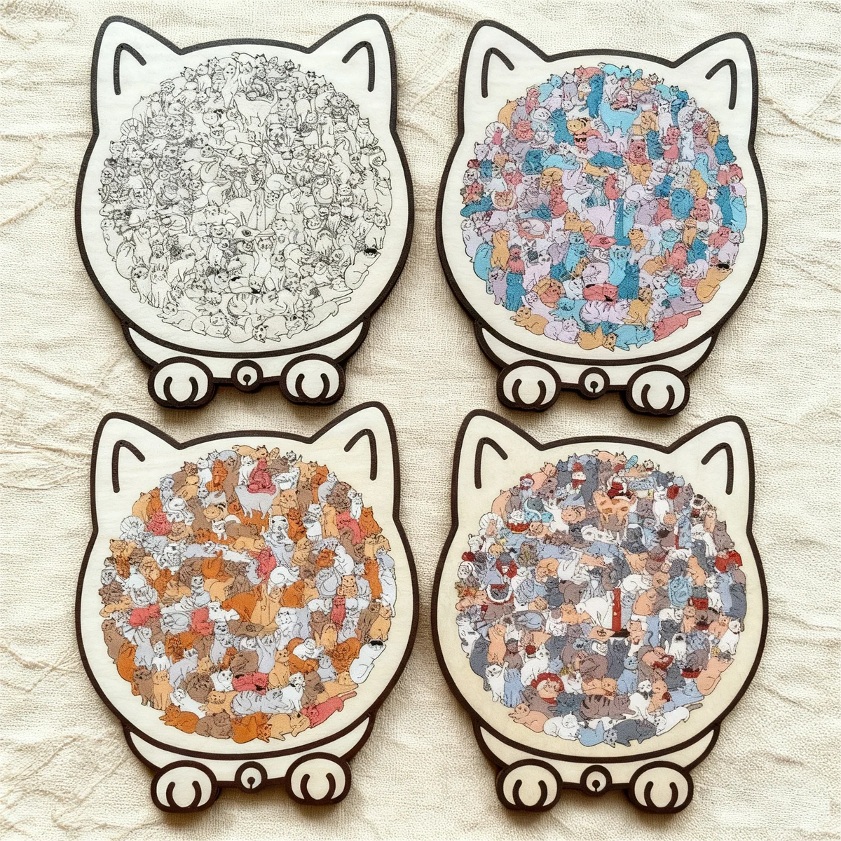 🐱135dielne drevené puzzle v tvare mačky vo farbách Morandiho🎁