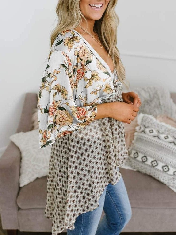 🌸Dámske kvetinové kimono s volánkovými rukávmi a viazaním – vzdušné voľné prikrývky v štýle boho