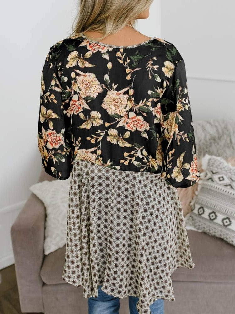 🌸Dámske kvetinové kimono s volánkovými rukávmi a viazaním – vzdušné voľné prikrývky v štýle boho