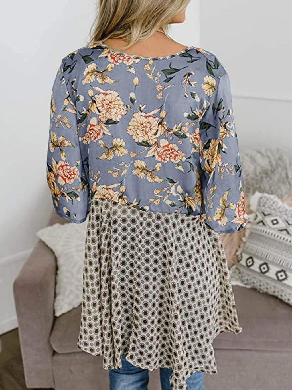 🌸Dámske kvetinové kimono s volánkovými rukávmi a viazaním – vzdušné voľné prikrývky v štýle boho