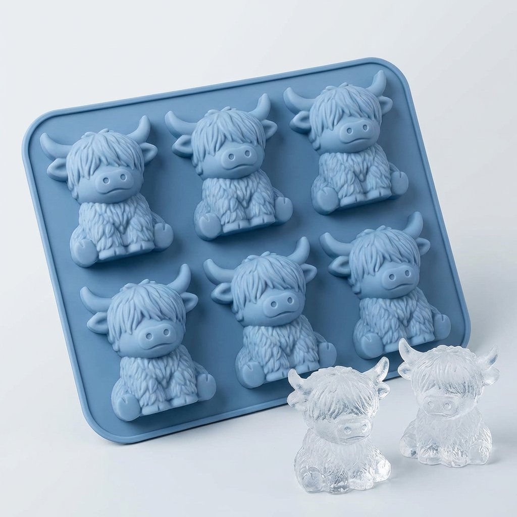 🐮 Formička na kocky ľadu v tvare mini škótskej kravy – roztomilý 3D ľad do nápojov, na večierky a ako darček