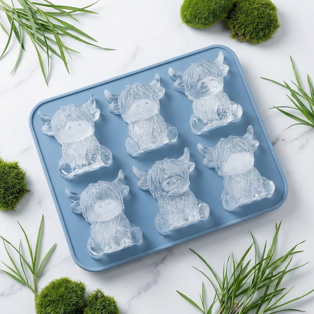 🐮 Formička na kocky ľadu v tvare mini škótskej kravy – roztomilý 3D ľad do nápojov, na večierky a ako darček
