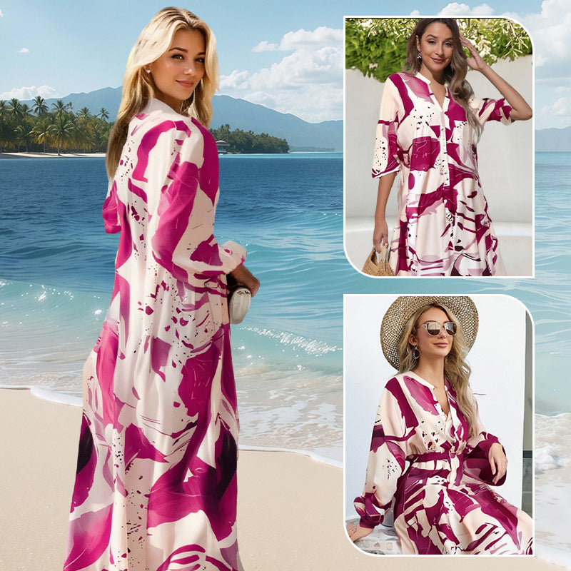 👗 50% ZĽAVA! 🌸 Dámske maxi šaty s kvetinovým vzorom a výstrihom do V – splývavá látka, romantický dizajn a ideálny na leto ☀️