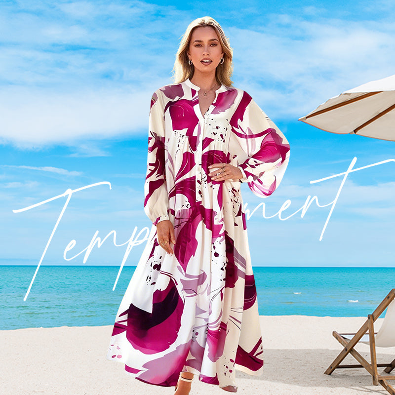 👗 50% ZĽAVA! 🌸 Dámske maxi šaty s kvetinovým vzorom a výstrihom do V – splývavá látka, romantický dizajn a ideálny na leto ☀️