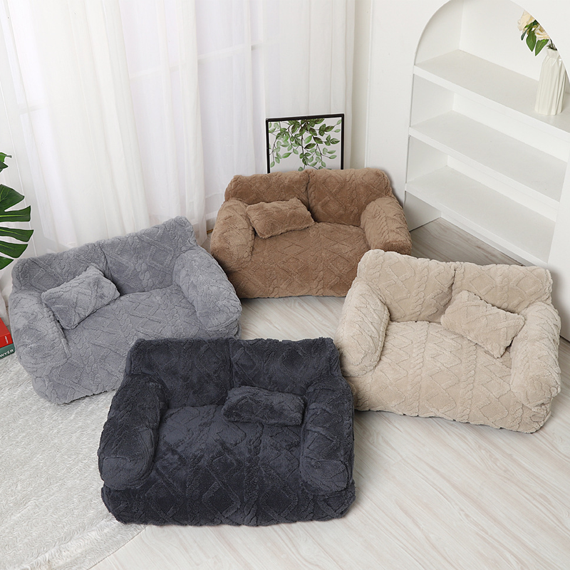 ✨🔥Plyšový upokojujúci pelech pre domácich miláčikov v tvare pohovky s prateľným poťahom 🛋️