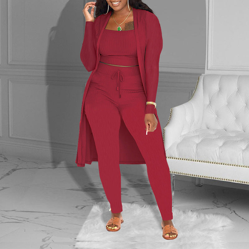 Ležérna 3dielna pletená súprava - skrátený top, dlhý kardigán a úzke nohavice🧥👚👖
