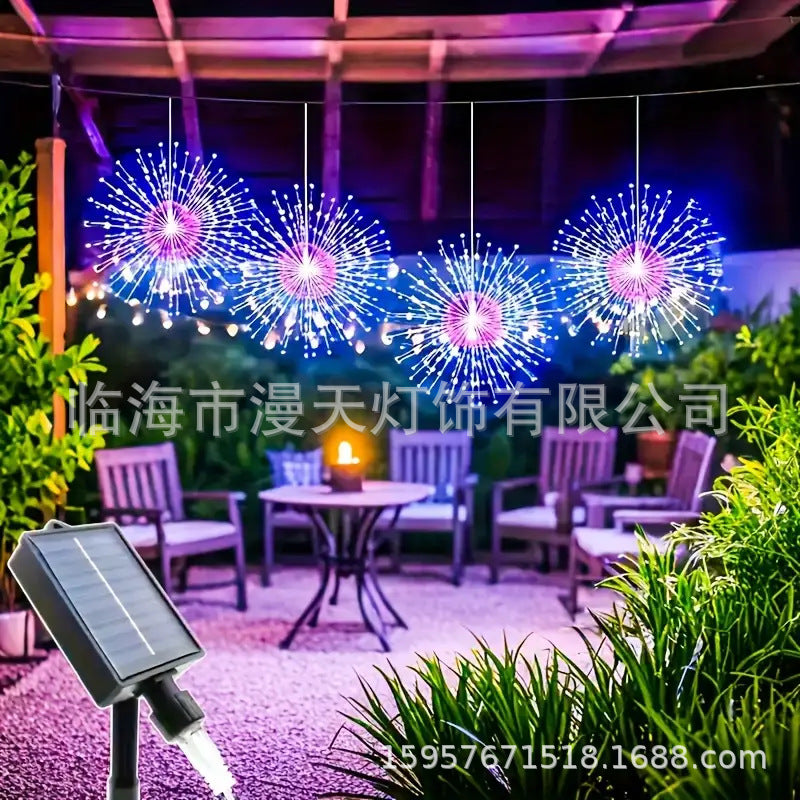 ☀️🎆 Solárne svetelné reťaze Solar Fireworks – automatické zapínanie/vypínanie, vodotesné LED diódy pre záhradu, terasu a večierky 🎉✨