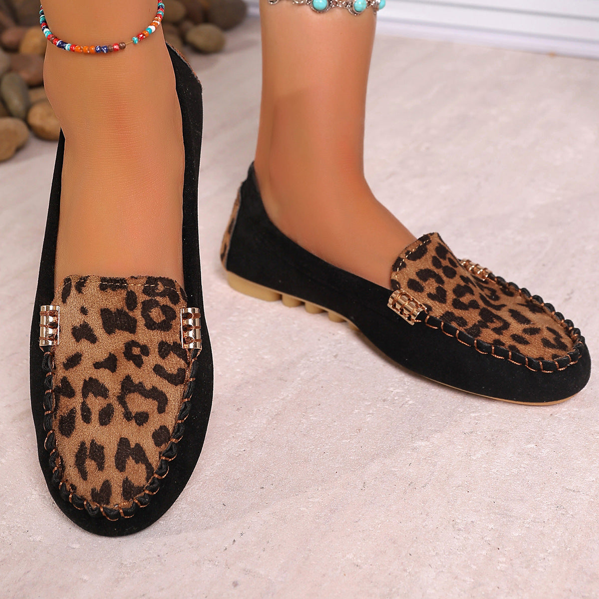 🌸Jarný výpredaj🌸Dámske módne mokasíny s leopardím vzorom a patchworkovým vzorom
