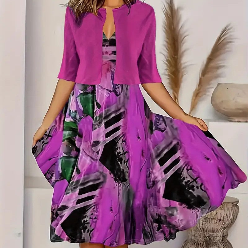 🔥Časovo obmedzená ponuka: 50% zľava💎👗Dvojdielna dámska súprava – krátky kardigan a bezrukávové šaty, elegantné a rafinované😍