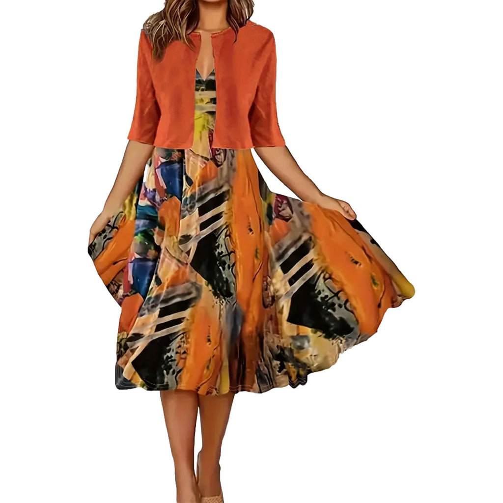 🔥Časovo obmedzená ponuka: 50% zľava💎👗Dvojdielna dámska súprava – krátky kardigan a bezrukávové šaty, elegantné a rafinované😍