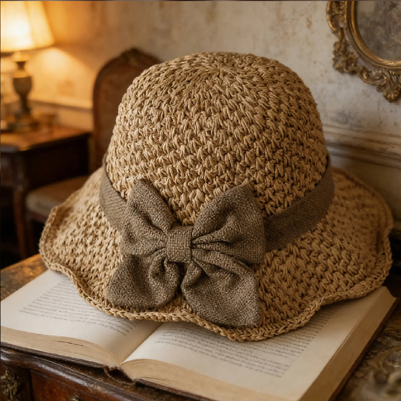 🏖️👒Elegantný tkaný slamený klobúk s mašľou