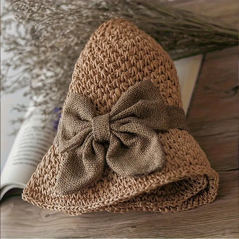 🏖️👒Elegantný tkaný slamený klobúk s mašľou