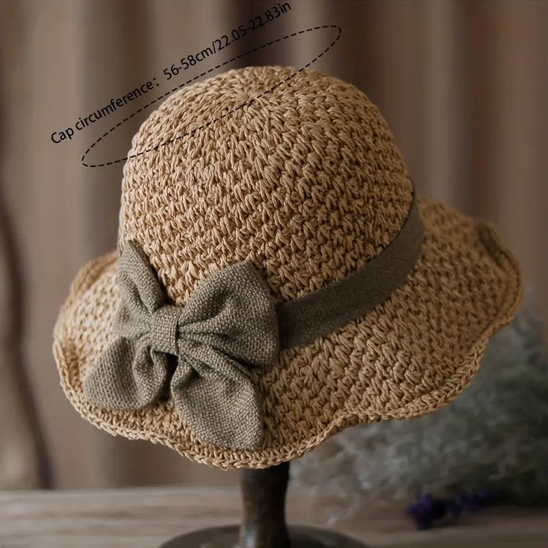 🏖️👒Elegantný tkaný slamený klobúk s mašľou