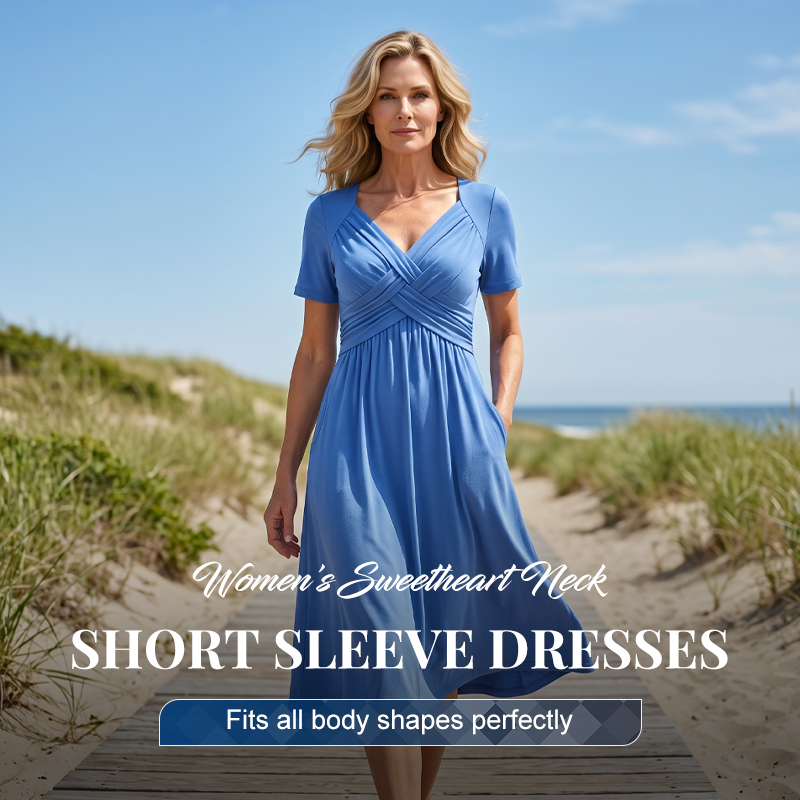 👗 Dámske dlhé šaty s výstrihom do V a krátkymi rukávmi 🌸 Elegantný splývavý strih, pohodlný materiál a nenáročný štýl pre každodenné nosenie