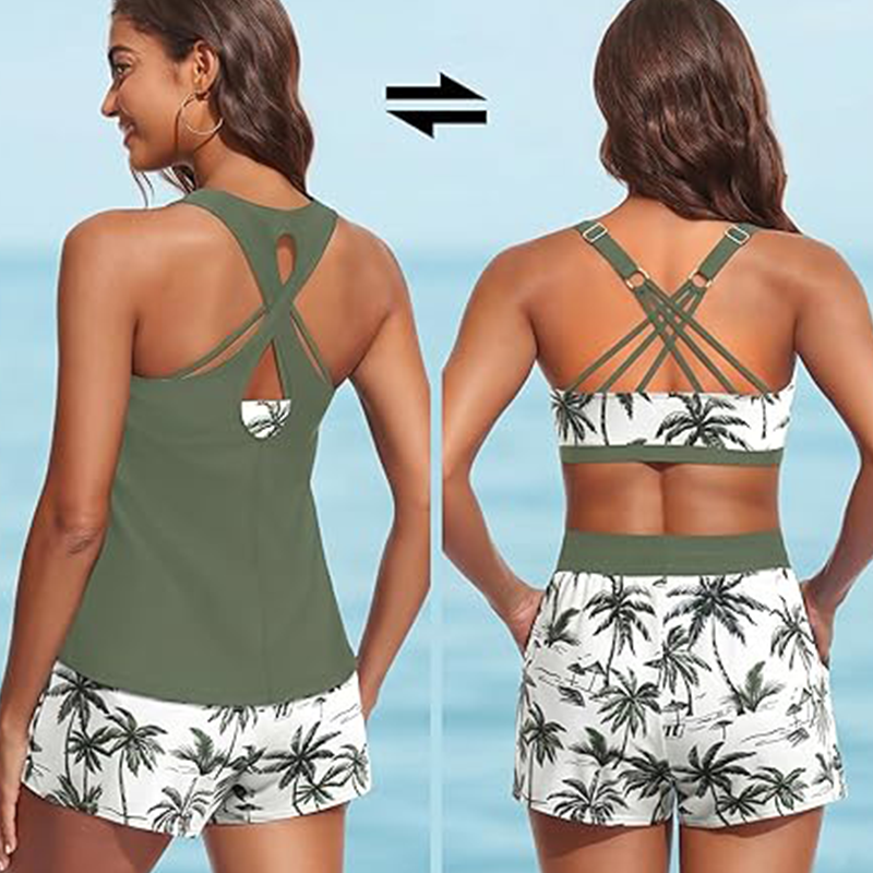 🔥✨ PRODANIH V NAD 50.000 IZVODIH! 🎁Ženski tridelni komplet kopalk tankini s kratkimi hlačami