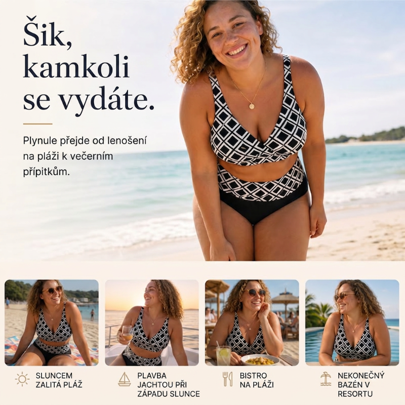 👙🌊Dámsky dvojdielny bikini set s vysokým pásom